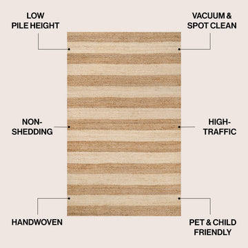 Jayden Rustic Farmhouse Woven Jute Stripe Area Rug